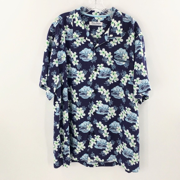 Tommy Bahama Mens Camp Shirt Blue Coconut Point Surf Shack Floral Sz XL - Picture 7 of 10